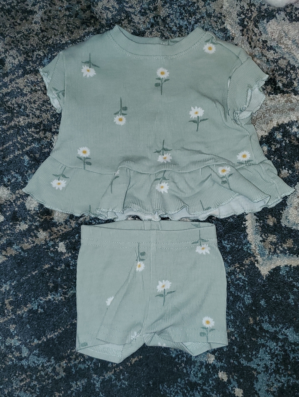 Carter's Mint Green Floral Ribbed Shirt And Shorts Set